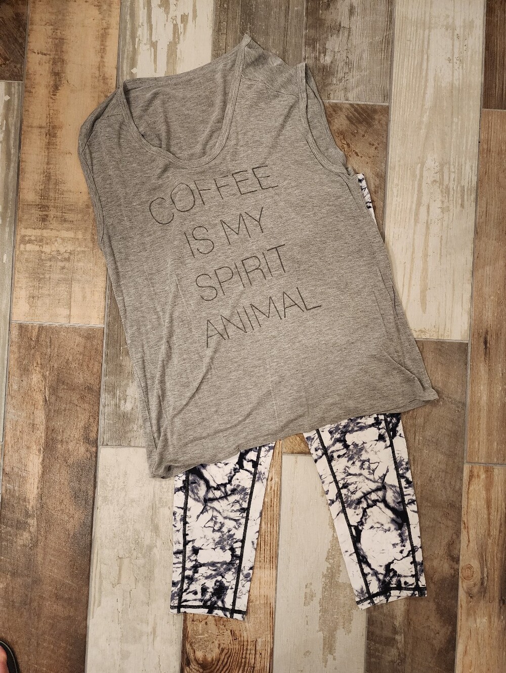 Gray Graphic Sleeveless Top - Coffee Is My Spirit Animal With Cropped Leggings